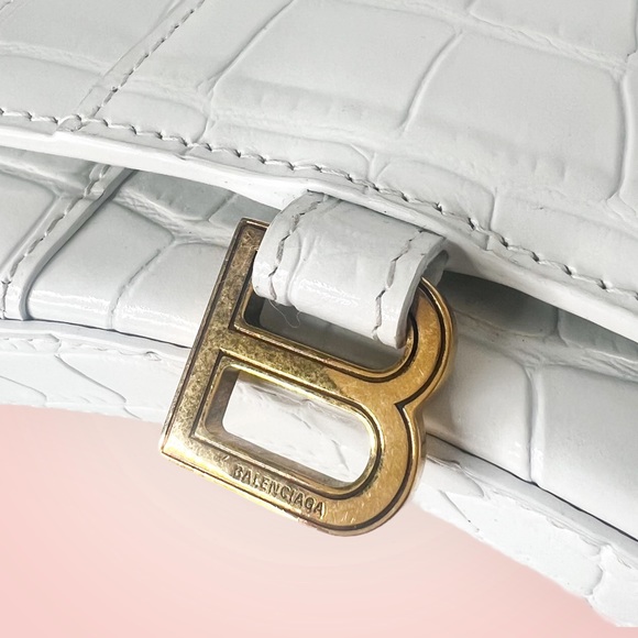 Balenciaga White Croc Embossed XXS Top Handle Crossbody Chain Bag - Picture 4 of 11